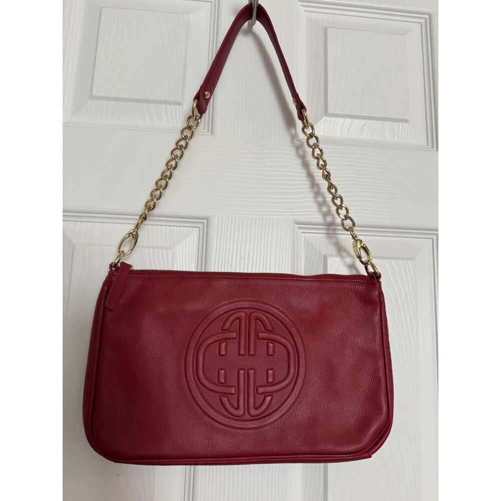 Red Kate Landry Genuine Leather Handbag Gold Chain Leopard Print Vintage